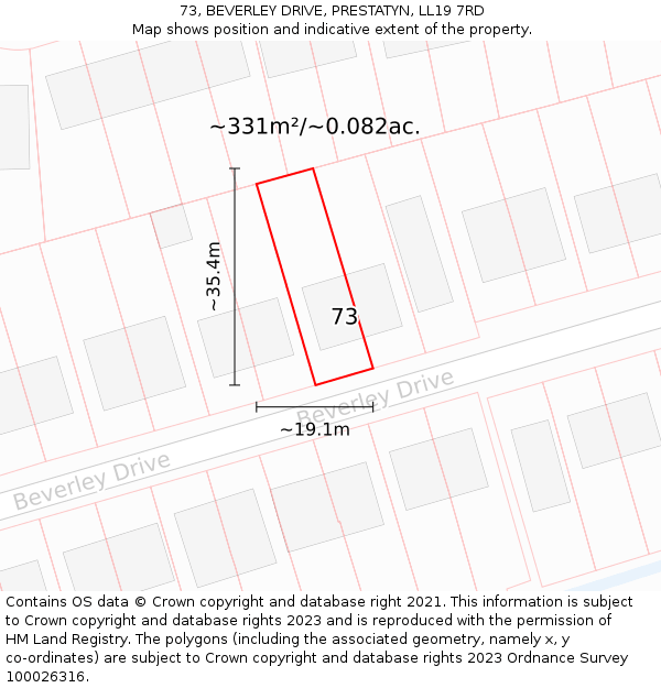 73, BEVERLEY DRIVE, PRESTATYN, LL19 7RD: Plot and title map