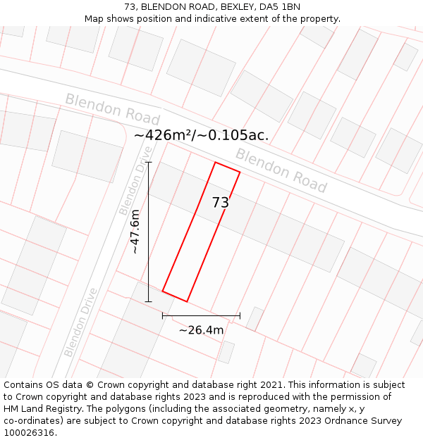 73, BLENDON ROAD, BEXLEY, DA5 1BN: Plot and title map