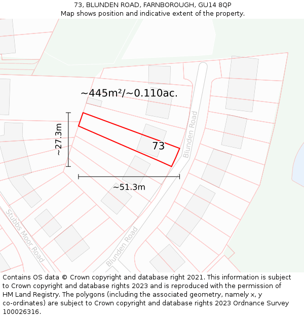 73, BLUNDEN ROAD, FARNBOROUGH, GU14 8QP: Plot and title map