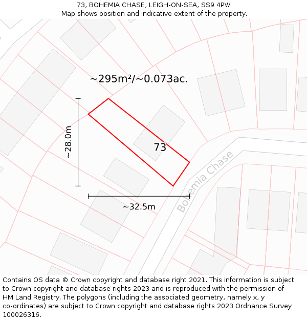 73, BOHEMIA CHASE, LEIGH-ON-SEA, SS9 4PW: Plot and title map