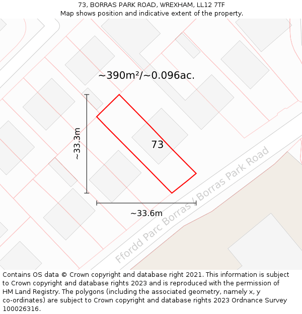 73, BORRAS PARK ROAD, WREXHAM, LL12 7TF: Plot and title map