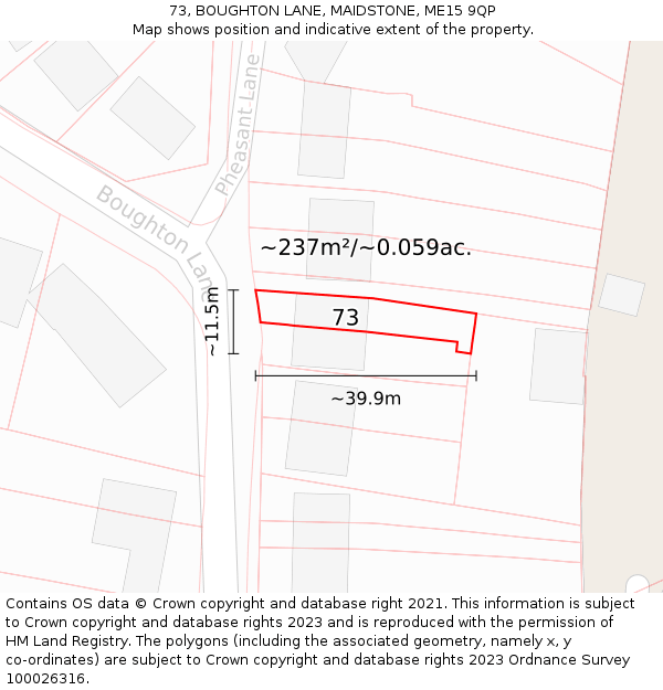 73, BOUGHTON LANE, MAIDSTONE, ME15 9QP: Plot and title map