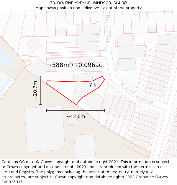 73, BOURNE AVENUE, WINDSOR, SL4 3JR: Plot and title map