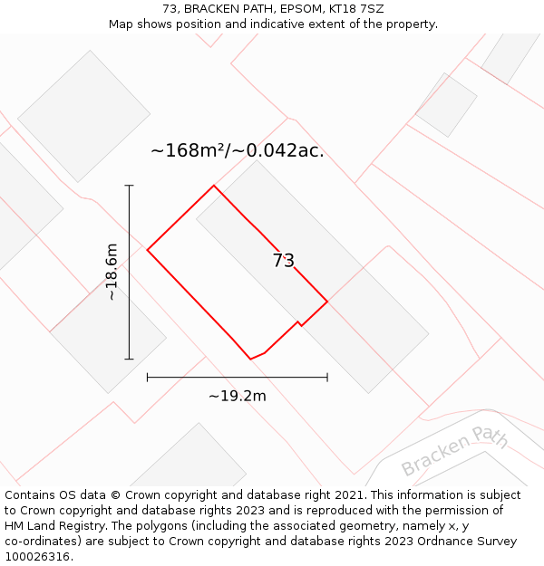 73, BRACKEN PATH, EPSOM, KT18 7SZ: Plot and title map