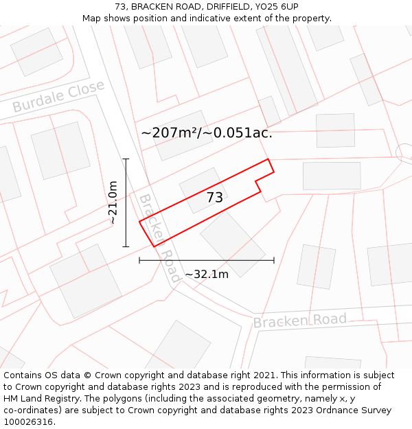 73, BRACKEN ROAD, DRIFFIELD, YO25 6UP: Plot and title map