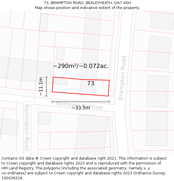 73, BRAMPTON ROAD, BEXLEYHEATH, DA7 4SH: Plot and title map