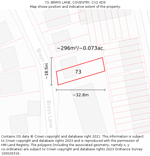 73, BRAYS LANE, COVENTRY, CV2 4DS: Plot and title map