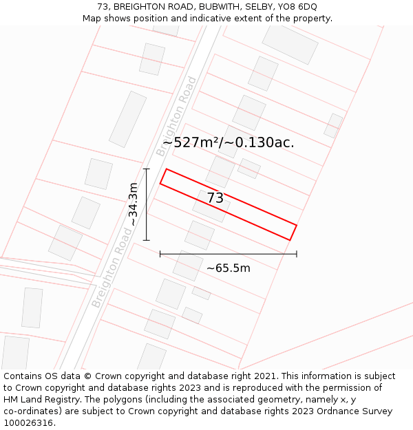 73, BREIGHTON ROAD, BUBWITH, SELBY, YO8 6DQ: Plot and title map