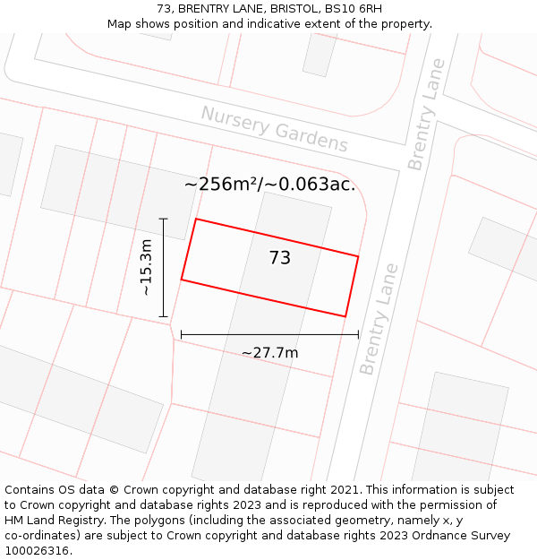 73, BRENTRY LANE, BRISTOL, BS10 6RH: Plot and title map