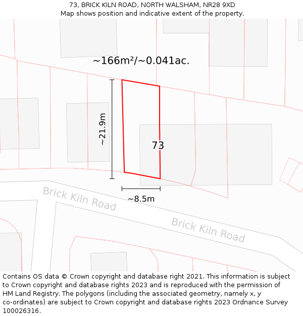 73, BRICK KILN ROAD, NORTH WALSHAM, NR28 9XD: Plot and title map