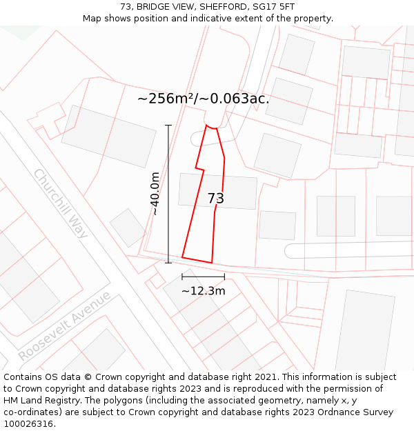 73, BRIDGE VIEW, SHEFFORD, SG17 5FT: Plot and title map