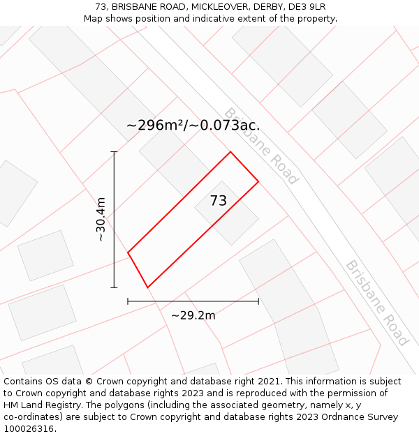 73, BRISBANE ROAD, MICKLEOVER, DERBY, DE3 9LR: Plot and title map
