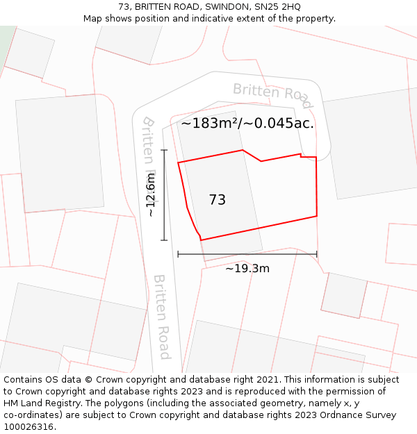73, BRITTEN ROAD, SWINDON, SN25 2HQ: Plot and title map