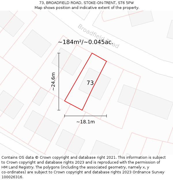 73, BROADFIELD ROAD, STOKE-ON-TRENT, ST6 5PW: Plot and title map