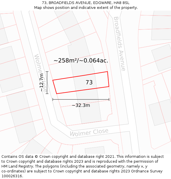 73, BROADFIELDS AVENUE, EDGWARE, HA8 8SL: Plot and title map