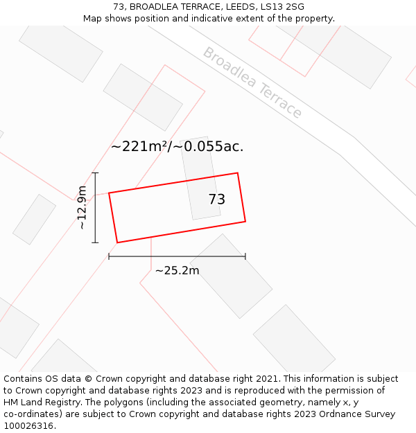 73, BROADLEA TERRACE, LEEDS, LS13 2SG: Plot and title map