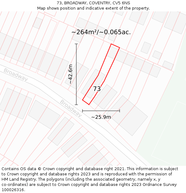 73, BROADWAY, COVENTRY, CV5 6NS: Plot and title map