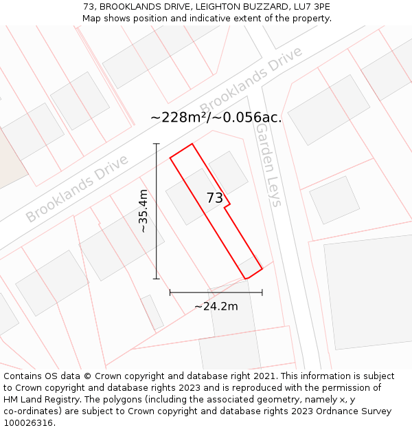 73, BROOKLANDS DRIVE, LEIGHTON BUZZARD, LU7 3PE: Plot and title map