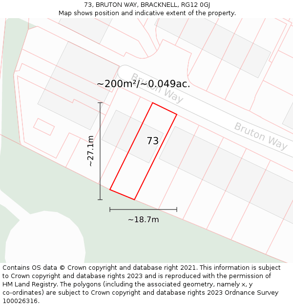 73, BRUTON WAY, BRACKNELL, RG12 0GJ: Plot and title map