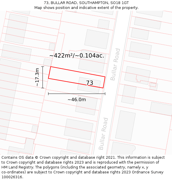 73, BULLAR ROAD, SOUTHAMPTON, SO18 1GT: Plot and title map