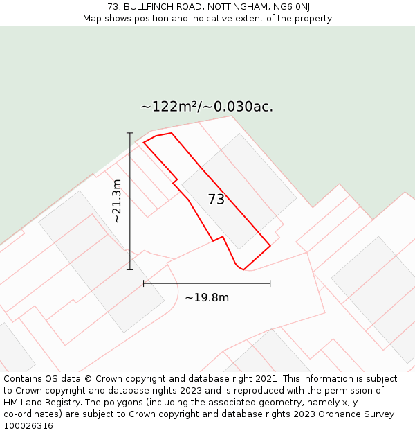 73, BULLFINCH ROAD, NOTTINGHAM, NG6 0NJ: Plot and title map