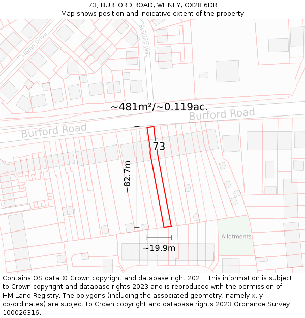 73, BURFORD ROAD, WITNEY, OX28 6DR: Plot and title map