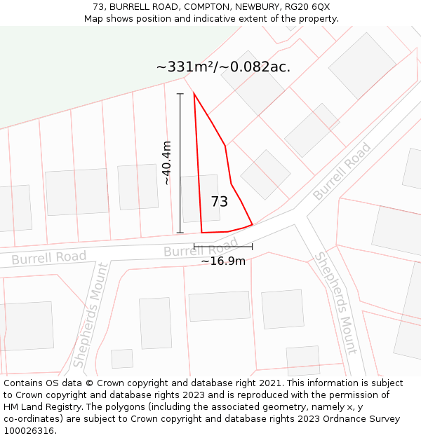 73, BURRELL ROAD, COMPTON, NEWBURY, RG20 6QX: Plot and title map