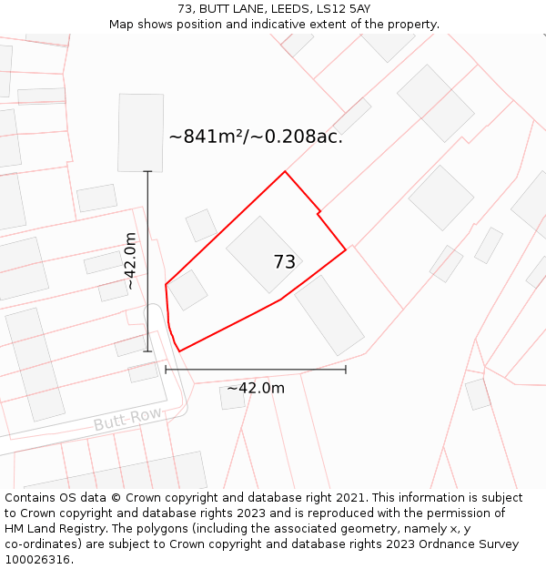 73, BUTT LANE, LEEDS, LS12 5AY: Plot and title map