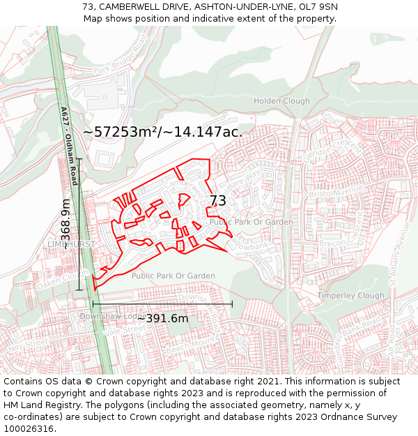 73, CAMBERWELL DRIVE, ASHTON-UNDER-LYNE, OL7 9SN: Plot and title map