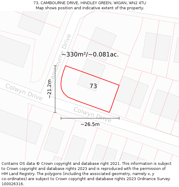 73, CAMBOURNE DRIVE, HINDLEY GREEN, WIGAN, WN2 4TU: Plot and title map