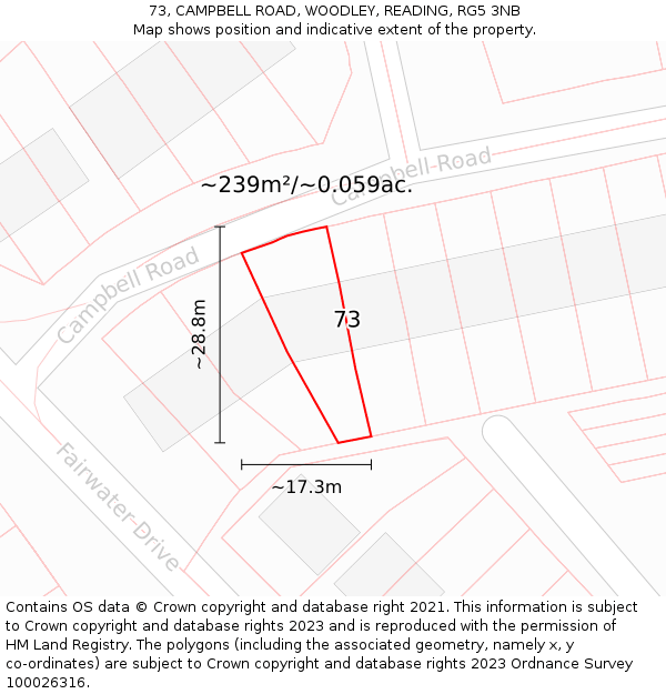 73, CAMPBELL ROAD, WOODLEY, READING, RG5 3NB: Plot and title map