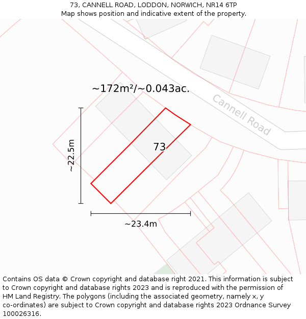 73, CANNELL ROAD, LODDON, NORWICH, NR14 6TP: Plot and title map