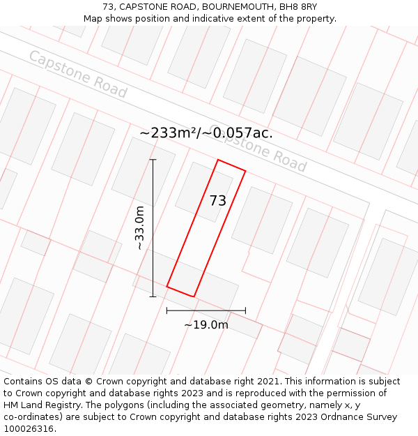 73, CAPSTONE ROAD, BOURNEMOUTH, BH8 8RY: Plot and title map