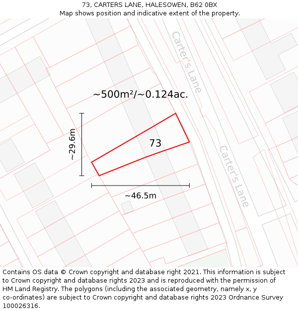 73, CARTERS LANE, HALESOWEN, B62 0BX: Plot and title map