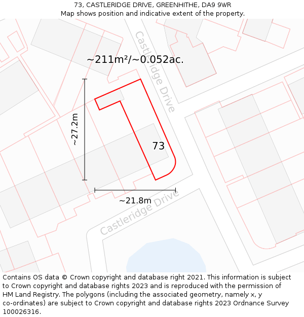 73, CASTLERIDGE DRIVE, GREENHITHE, DA9 9WR: Plot and title map