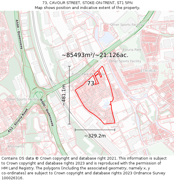 73, CAVOUR STREET, STOKE-ON-TRENT, ST1 5PN: Plot and title map