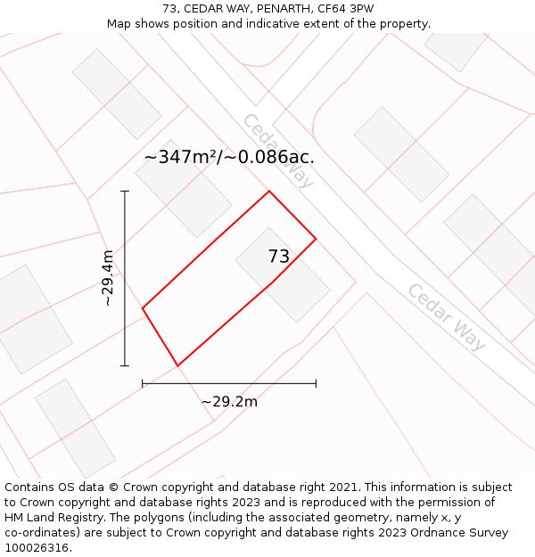 73, CEDAR WAY, PENARTH, CF64 3PW: Plot and title map