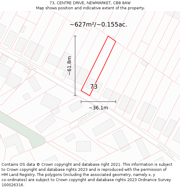 73, CENTRE DRIVE, NEWMARKET, CB8 8AW: Plot and title map