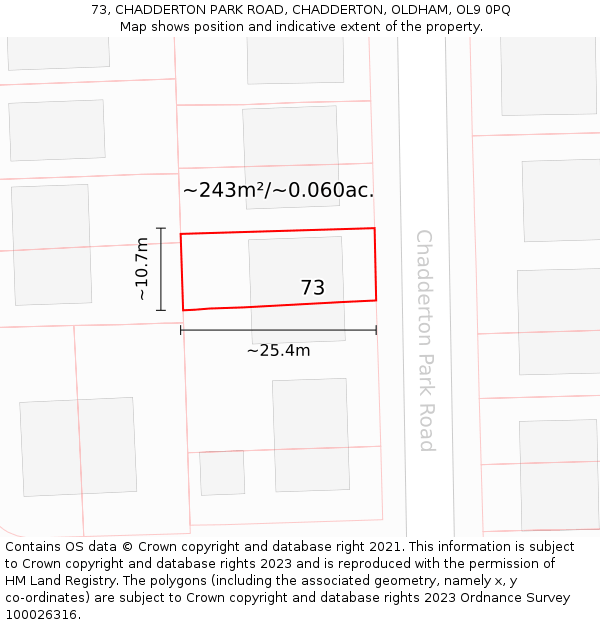 73, CHADDERTON PARK ROAD, CHADDERTON, OLDHAM, OL9 0PQ: Plot and title map