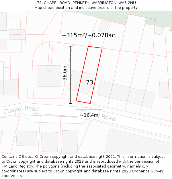 73, CHAPEL ROAD, PENKETH, WARRINGTON, WA5 2NU: Plot and title map