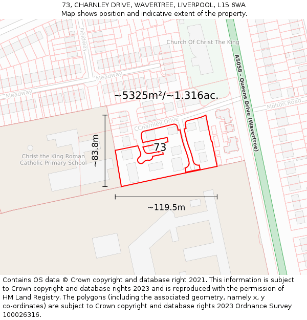 73, CHARNLEY DRIVE, WAVERTREE, LIVERPOOL, L15 6WA: Plot and title map