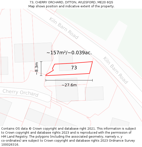73, CHERRY ORCHARD, DITTON, AYLESFORD, ME20 6QS: Plot and title map