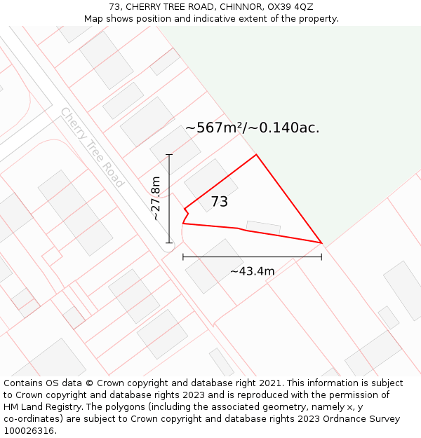 73, CHERRY TREE ROAD, CHINNOR, OX39 4QZ: Plot and title map