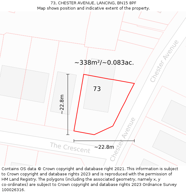 73, CHESTER AVENUE, LANCING, BN15 8PF: Plot and title map