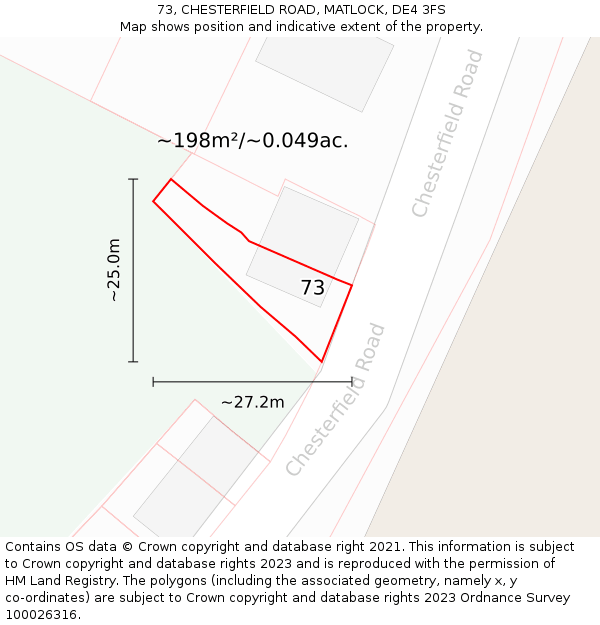 73, CHESTERFIELD ROAD, MATLOCK, DE4 3FS: Plot and title map