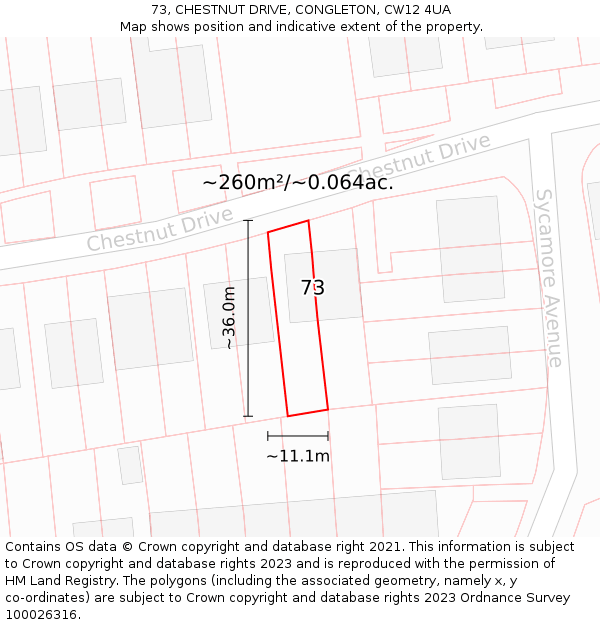 73, CHESTNUT DRIVE, CONGLETON, CW12 4UA: Plot and title map