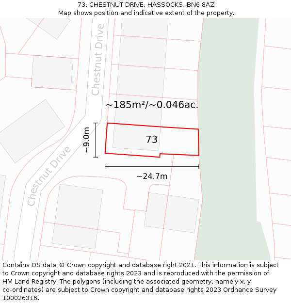 73, CHESTNUT DRIVE, HASSOCKS, BN6 8AZ: Plot and title map