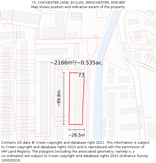 73, CHICHESTER LANE, ECCLES, MANCHESTER, M30 8EP: Plot and title map