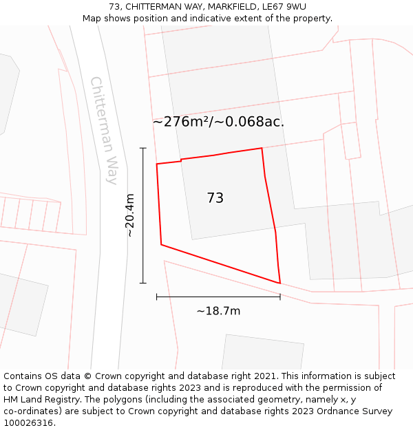 73, CHITTERMAN WAY, MARKFIELD, LE67 9WU: Plot and title map