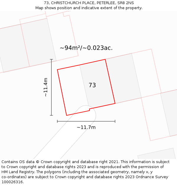 73, CHRISTCHURCH PLACE, PETERLEE, SR8 2NS: Plot and title map